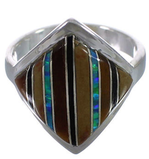 Sterling Silver Multicolor Inlay Jewelry Ring Size 6-1/4 UX34291